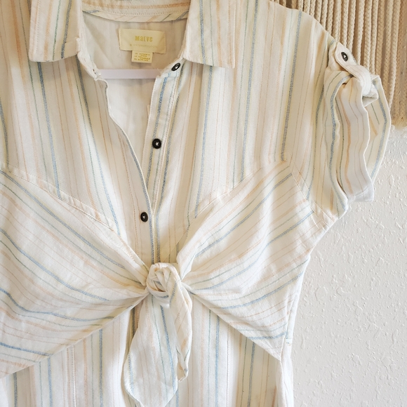 ANTHRO MAEVE Striped Knotted Button Midi Dress 8 - Picture 4 of 7